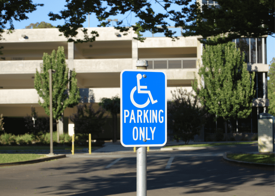Handicap parking space in front of building