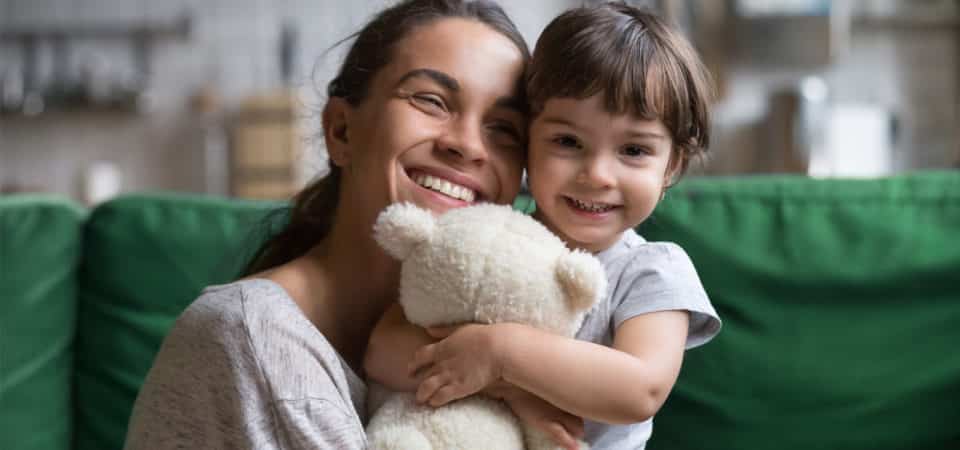 Smiling mom and child