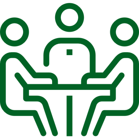 icon showing a meeting of 3 people at a table