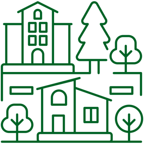 icon of neighborhood buildings and trees