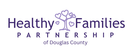 Words "Healthy Families Partnership" with a tree in the middle. Leaves look like hearts