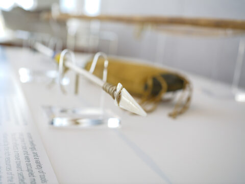 Close up of an arrow on display at the Thriving Through Time historic exhibit at Parker Water