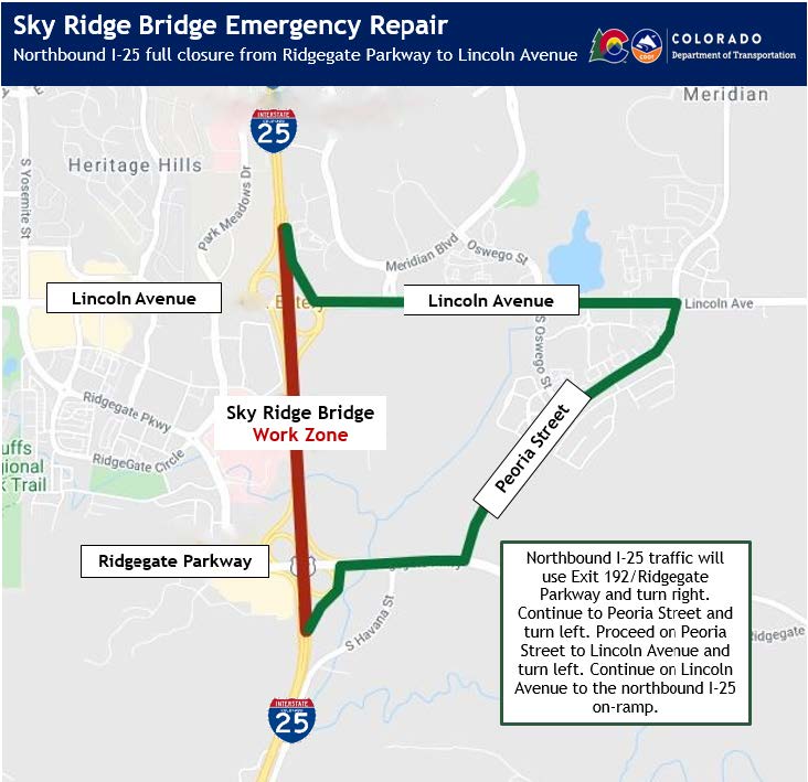 June 2021 Sky Ridge Bridge Repair Detour Map